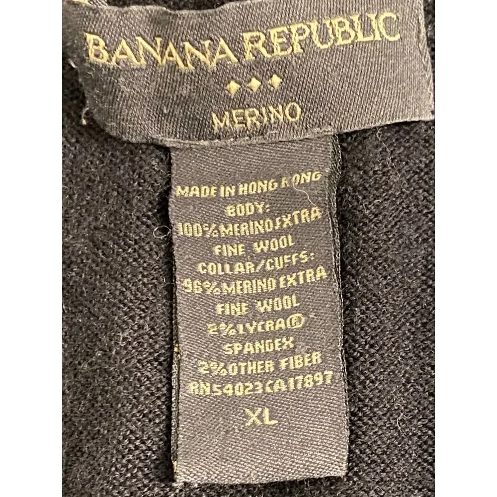 Banana Republic Men’s XL Black Merino Wool Quarter-Zip Sweater Pullover Classic